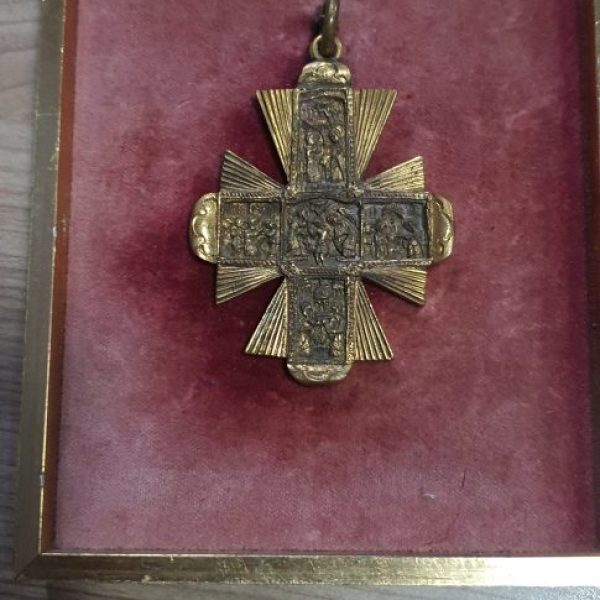 Antique Russian Orthodox Narrative Sunburst Cross